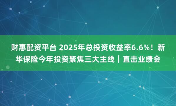 财惠配资平台 2025年总投资收益率6.6%！新华保险今年投资聚焦三大主线｜直击业绩会